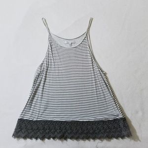 Stripped Tank Top With Lace Hem